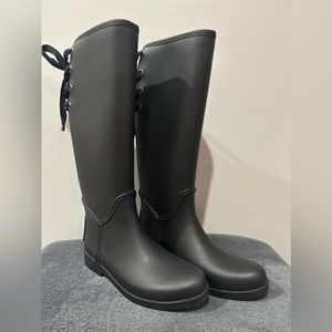 Coach Tristee Tall Rain Boots Women's Size 8B Matte Black Rubber Lace Up Slip On